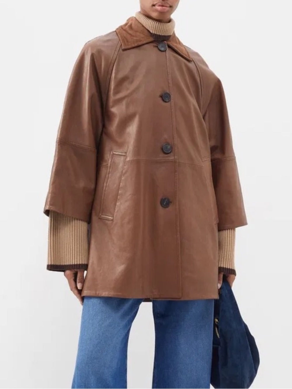MaxMara Weekend Saigon Leather Suede Collar Oversized Coat